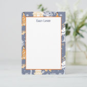 Blau und Orange Chinoiserie Pagodas Dankeskarte (Stehend Vorderseite)