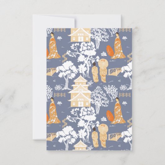 Blau und Orange Chinoiserie Pagodas Dankeskarte (Rückseite)