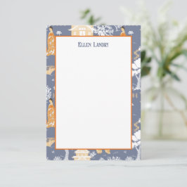 Blau und Orange Chinoiserie Pagodas Dankeskarte