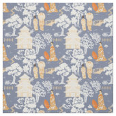 Blau und Orange Chinoiserie Pagodas Stoff (Muster)