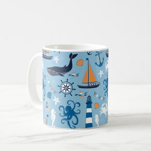 Blau und Orange des Meeres Kaffeetasse (Vorderseite Links)