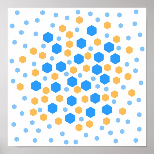 Blau und Orange Hexagons. Poster (Vorne)