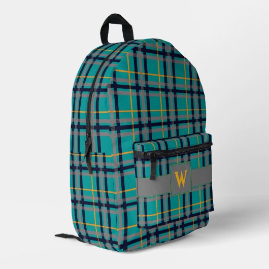 Blau und Orange Kariert Bedruckter Rucksack (Rückseitige Ecke links)