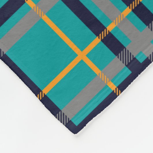 Blau und Orange Kariert Fleece Blanket (Ecke)