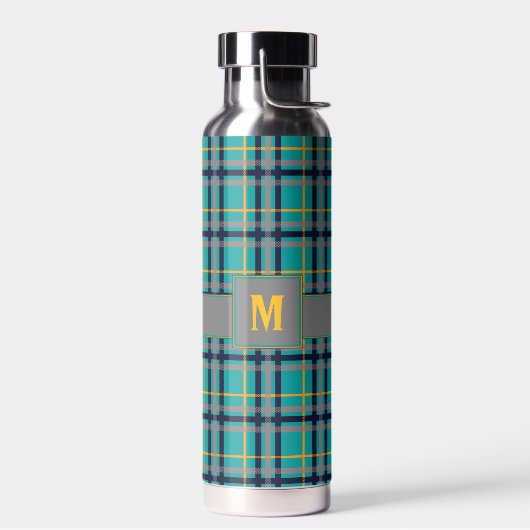 Blau und Orange Kariert Trinkflasche (Links)