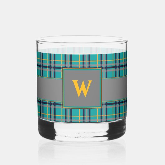 Blau und Orange Kariert Whiskyglas (Vorderseite)