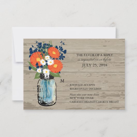 Blau und Orange Mason Jar Wood | UAWG RSVP Karte (Vorderseite)