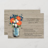 Blau und Orange Mason Jar Wood | UAWG RSVP Karte (Vorne/Hinten)