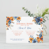 Blau und Orange Paint Floral Probe Dinner Einladung (Stehend Vorderseite)