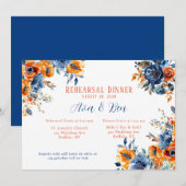 Blau und Orange Paint Floral Probe Dinner Einladung (Vorne/Hinten)