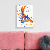 Blau und Orange Paint Spritzer Leinwanddruck (Insitu (Wohnzimmer))