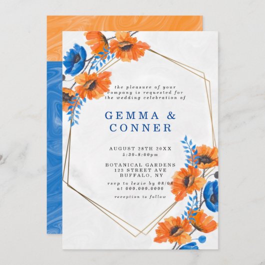 Blau und Orange Poppy Geometric Wedding (Vorne/Hinten)