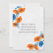 Blau und Orange Poppy Gold Brautparty Einladung (Rückseite)