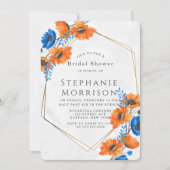 Blau und Orange Poppy Gold Brautparty Einladung (Vorderseite)