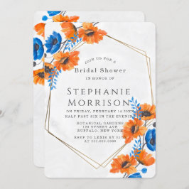 Blau und Orange Poppy Gold Brautparty Einladung