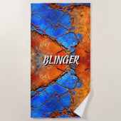 Blau und Orange Rusty Metal Strandtuch (Vorderseite)
