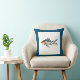 Blau und Orange Shubunkin Goldfish Fine Art Kissen