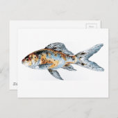 Blau und Orange Shubunkin Goldfish Fine Art Postkarte (Vorne/Hinten)
