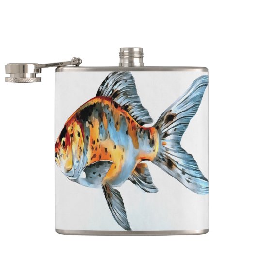 Blau und Orange Shubunkin Goldfish Flachmann (Geöffnet)