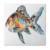 Blau und Orange Shubunkin Goldfish Fliese (Vorderseite)