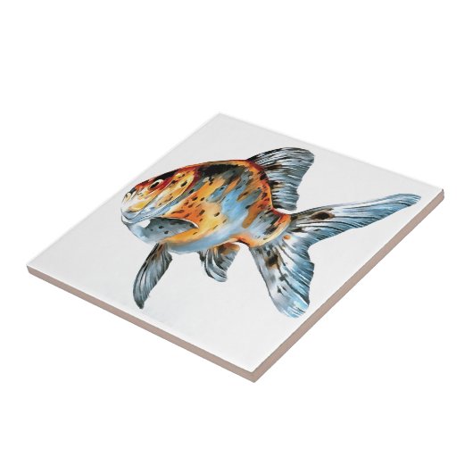 Blau und Orange Shubunkin Goldfish Fliese (Seite)