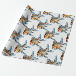 Blau und Orange Shubunkin Goldfish Geschenkpapier