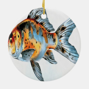 Blau und Orange Shubunkin Goldfish Keramik Ornament