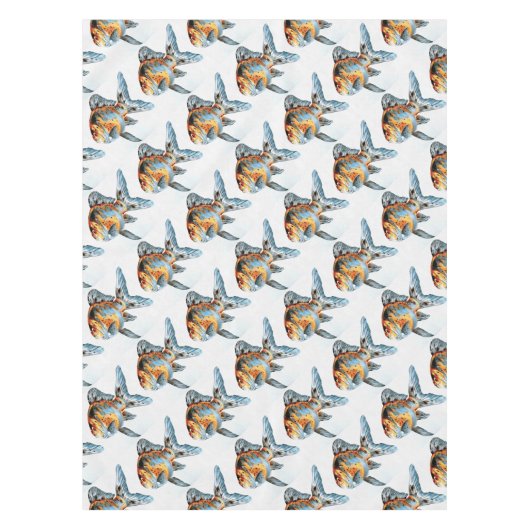 Blau und Orange Shubunkin Goldfish Tischdecke (Vorderseite)