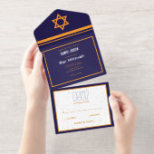 Blau und Orange Silver Foil Bar Mitzvah All-in-One-Einladung (Abreißstreifen)