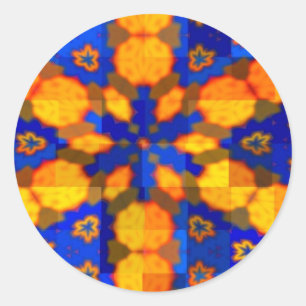 Blau und orange Stern-Aufkleber Runder Aufkleber