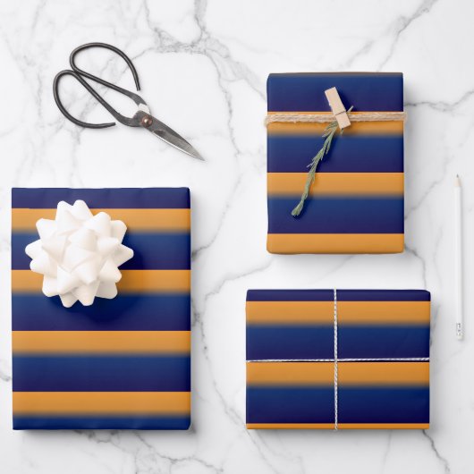Blau und Orange Streifen Geschenkpapier Set (Vorderseite)