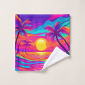 Blau und Orange Sunset Badhandtuch Set (Waschlappen)