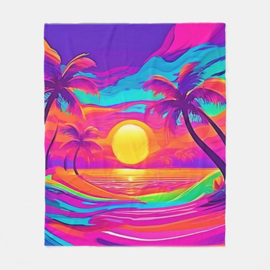 Blau und Orange Sunset Fleecedecke (Vorderseite)