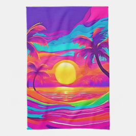 Blau und Orange Sunset Geschirrtuch