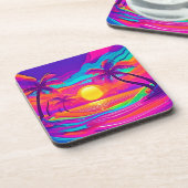 Blau und Orange Sunset Getränkeuntersetzer (Linke Seite)
