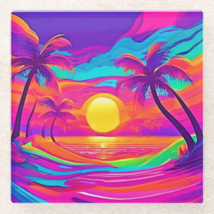 Blau und Orange Sunset Glasuntersetzer