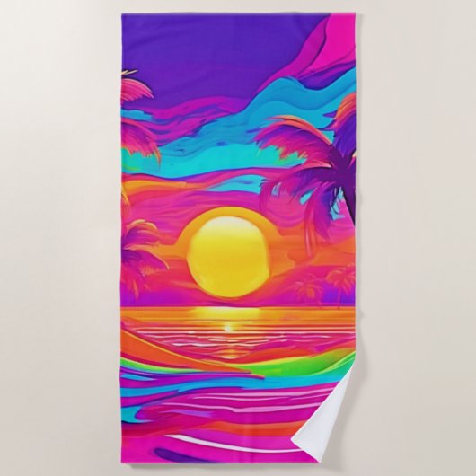 Blau und Orange Sunset Strandtuch (Vorderseite)