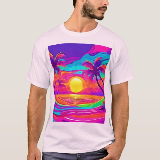 Blau und Orange Sunset T-Shirt (Vorderseite)