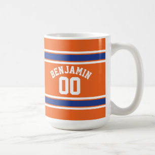 Blau und Orange trägt Jersey-Name-Zahl zur Schau Kaffeetasse