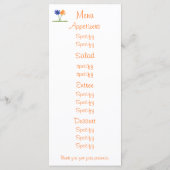 Blau- und Orangefarbene Blume, benutzerdefinierte  Menükarte (Rückseite)