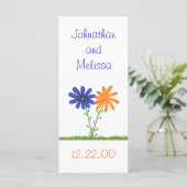 Blau- und Orangefarbene Blume, benutzerdefinierte  Menükarte (Stehend Vorderseite)