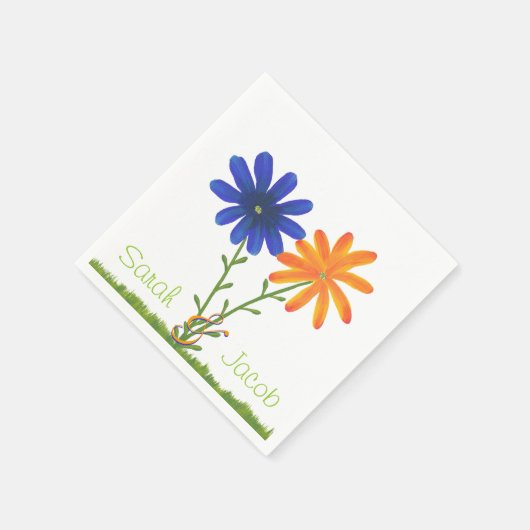 Blau- und Orangefarbene Blume Personalisiert Napki Serviette (Ecke)
