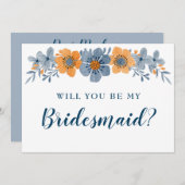 Blau- und Orangefarbene Blume werden meine Brautju Einladung (Vorne/Hinten)