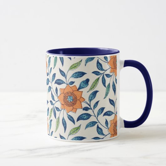 Blau- und Orangefarbenes Muster Tasse (Rechts)