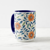 Blau- und Orangefarbenes Muster Tasse (Vorderseite Links)