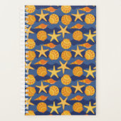 Blau- und Orangefarbenes Seashell-Muster Planer (Vorderseite)