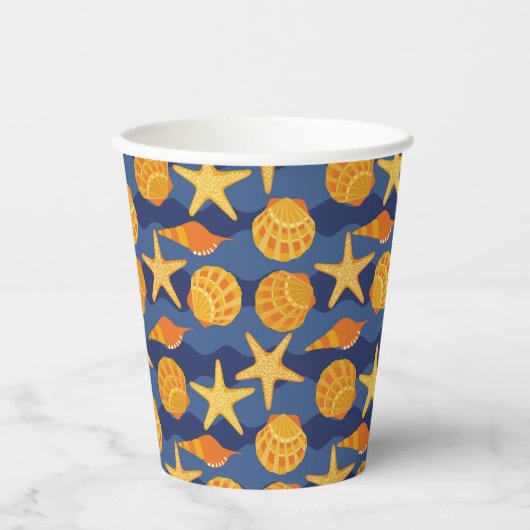 Blau- und Orangenmuster Pappbecher (Vorderseite)