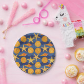 Blau- und Orangenmuster Pappteller (Party)