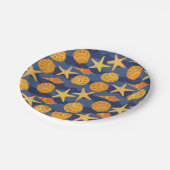 Blau- und Orangenmuster Pappteller (Schrägansicht)