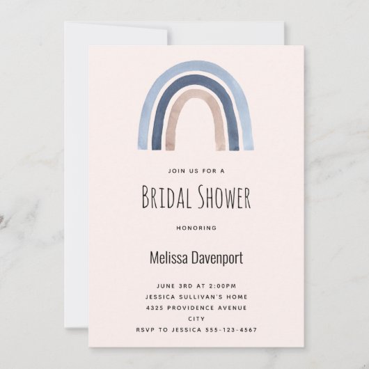 Blau und Peach Rainbow Boho Design Brautparty Einladung (Vorderseite)